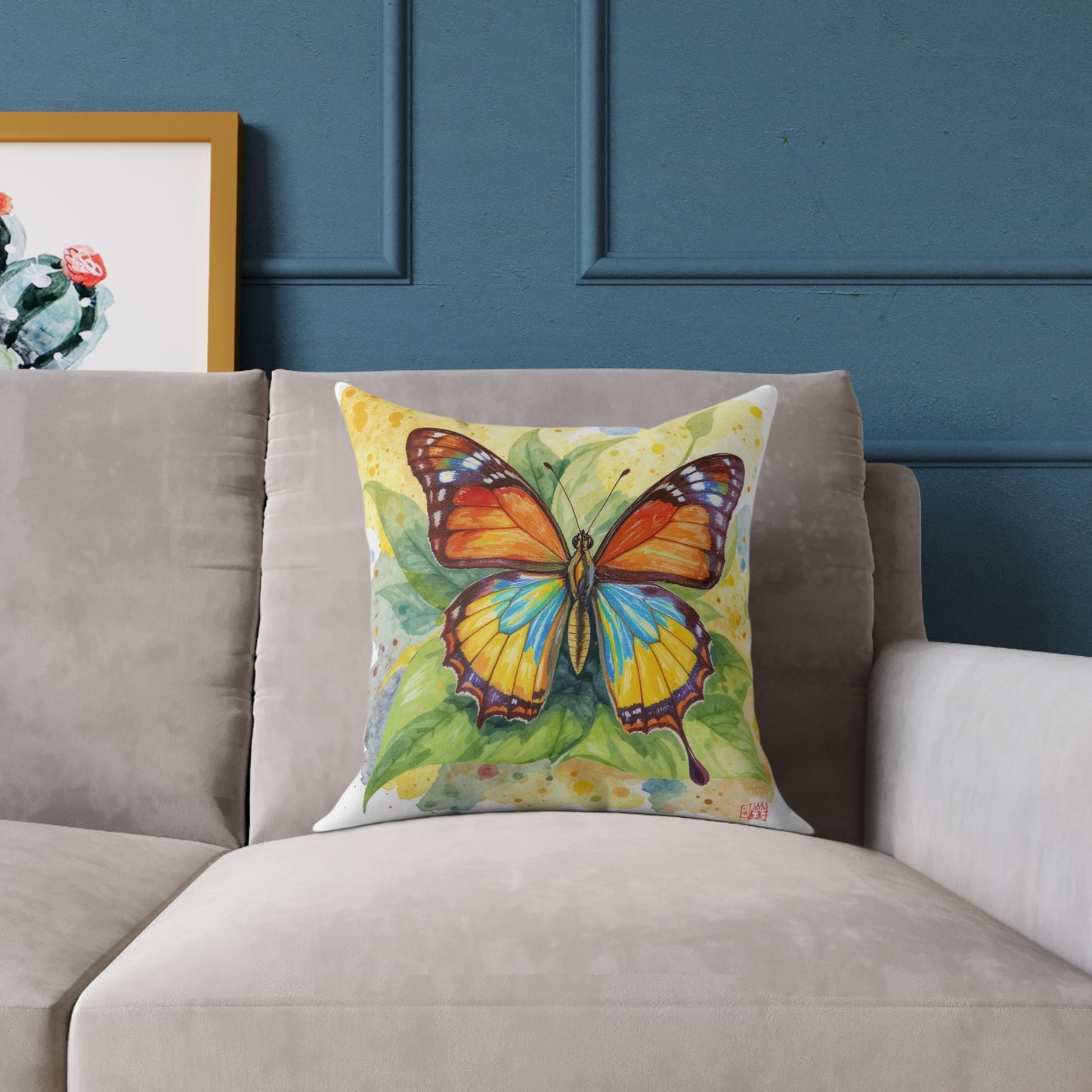 Butterfly Square Poly Canvas Pillow - Boho Home Decor, Charming Gift, Nature Lover's Delight, Cozy Living Room Accent, Colorful Throw Pillow