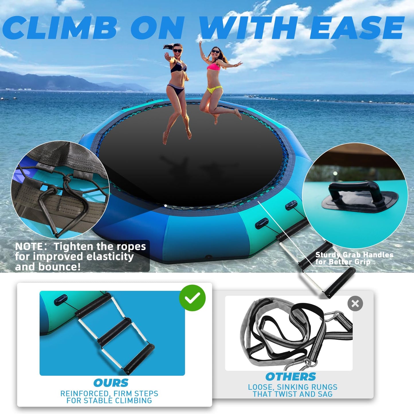 Inflatable Water Trampoline 10FT/12FT Floating Trampoline for Kids & Adults Recreational Water Bouncer