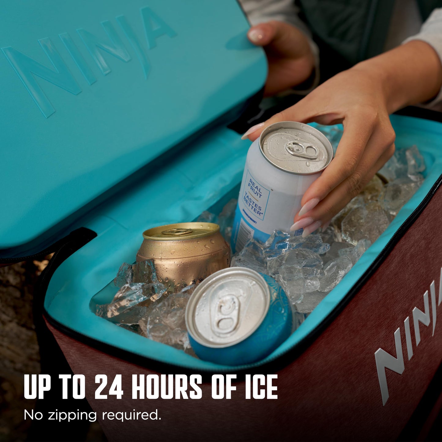 Ninja | Backpack Cooler | FrostVault Go 24 Can Soft Cooler | Leakproof Zipper with Built in Can Opener, 2 Ice Packs & Dry Storage Drawer | for Hiking, Camping & More | Canyon Red | FF124MR