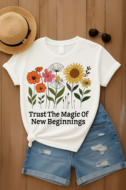 Floral Inspirational Tee, Motivational T-Shirt, Spring Gift, New Beginnings Shirt, Birthday Present, Positive Vibes Clothing