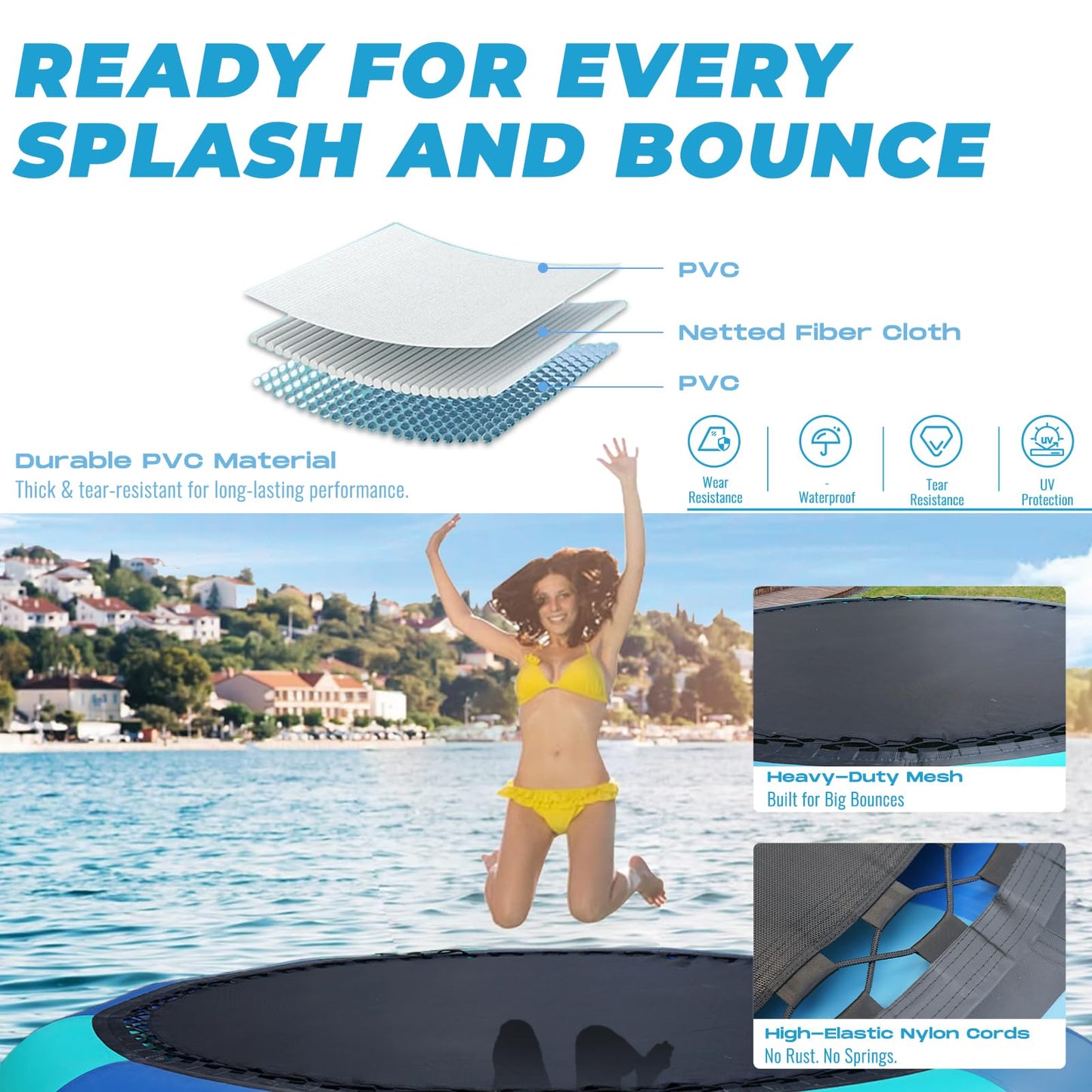 Inflatable Water Trampoline 10FT/12FT Floating Trampoline for Kids & Adults Recreational Water Bouncer